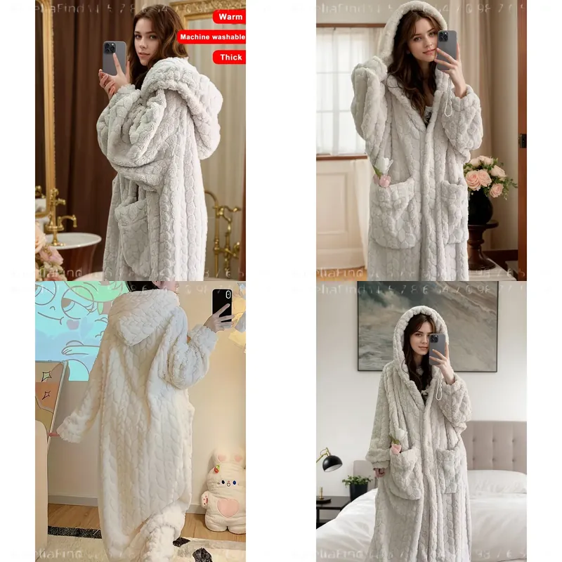 Bathrobe - Women's Flannel Robe Autumn Winter Coral